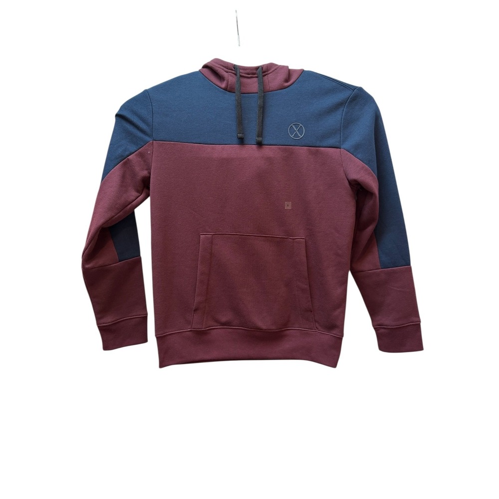 NWOT Express Mens Colorblock Hoodie Burgundy Navy Blue Fleece Sweatshirt Small